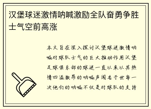 汉堡球迷激情呐喊激励全队奋勇争胜士气空前高涨