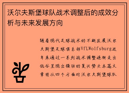 沃尔夫斯堡球队战术调整后的成效分析与未来发展方向