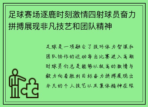 足球赛场逐鹿时刻激情四射球员奋力拼搏展现非凡技艺和团队精神